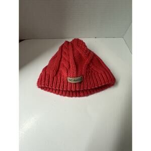 Columbia Youth S/M Knit Beanie Hat Red Cable Knit Lined Fleece Winter Warm